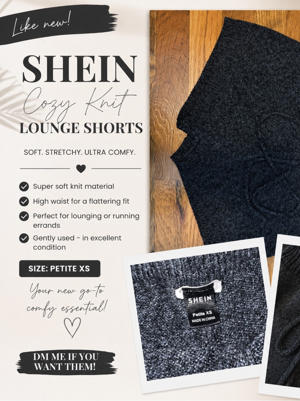 SHEIN Cozy Knit Lounge Shorts - Black